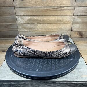 Tory Burch Womens Size 6.5 Python Snake Print Metallic Gold York Cap Toe Flats